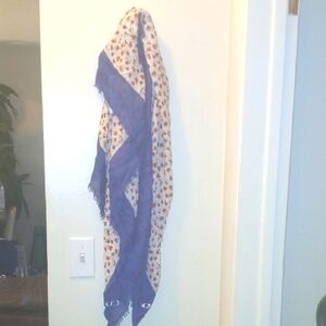 Coach Blue and White Signed Floral Patterned Scarf Wrap